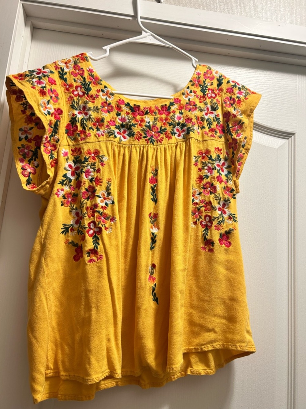 Savanna Jane Yellow Floral Embroidered Peasant Blouse